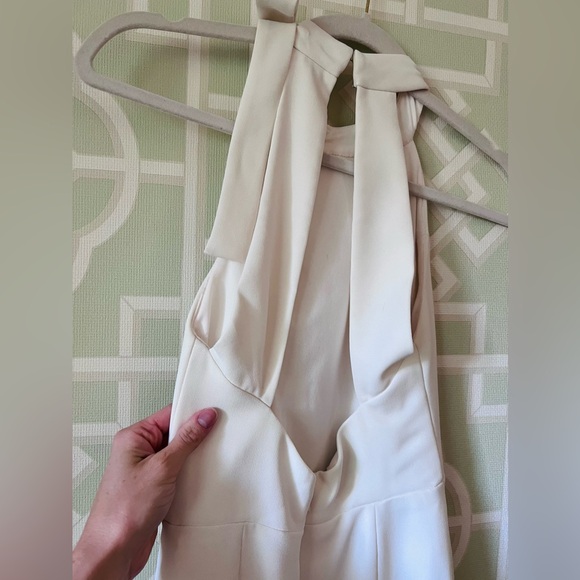 After Six Bow Neck & Open Back White/Ivory Bridal Crepe Gown 0 Hemmed to Midi! - Picture 6 of 7